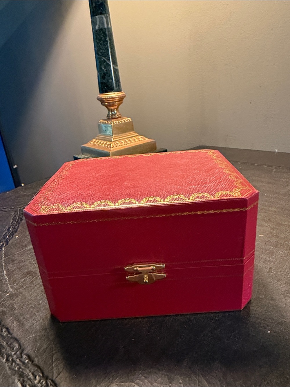 Elegant Red Cartier Jewelry Box with Gold Trim - Unbranded